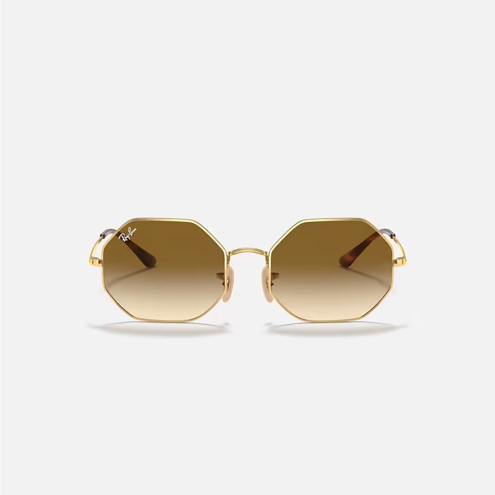Ray-Ban Gold and Light Brown Octagon Sunglasses